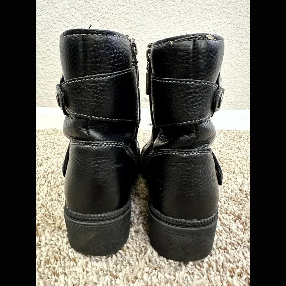 Black Milwaukee Motorcycle Boots Leather Round Toe Ankle Vintage Oil Resistant 8 - Picture 6 of 11